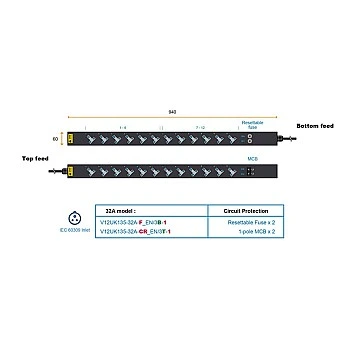 Austin Hughes InfraPower PDU, 12 Outlet, V12UK135-32A_EN/3B-1