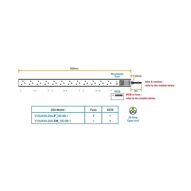 Austin Hughes InfraPower PDU, 12 Outlet, V12UK45-20A OE/3B-1 - Austin-Hughes-V12UK45-20A OE/3B-1 機櫃專用拖板 ｜ 衍光HinKwong 香港
