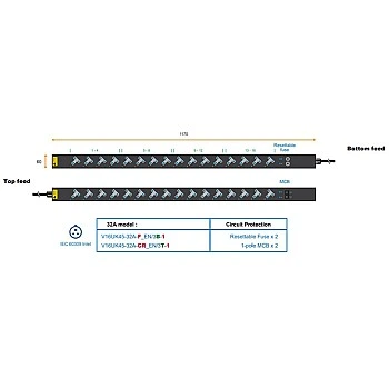 Austin Hughes InfraPower PDU, 16 Outlet, V16UK45-32A_EN/3B-1