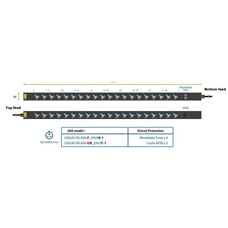 Austin Hughes InfraPower PDU, 20 Outlet, V20UK135-32A EN/3B-1 - Austin-Hughes-V20UK135-32A EN/3B-1 PDU ｜ 衍光HinKwong 香港