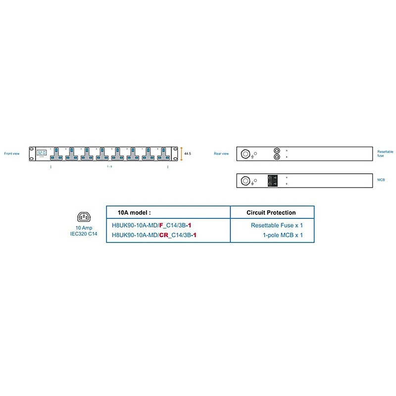 Austin Hughes InfraPower PDU, 8 Outlet, H8UK90-10A/F C14/3B-1 - Austin-Hughes-H8UK90-10A/F C14/3B-1 PDU ｜ 衍光HinKwong 香港