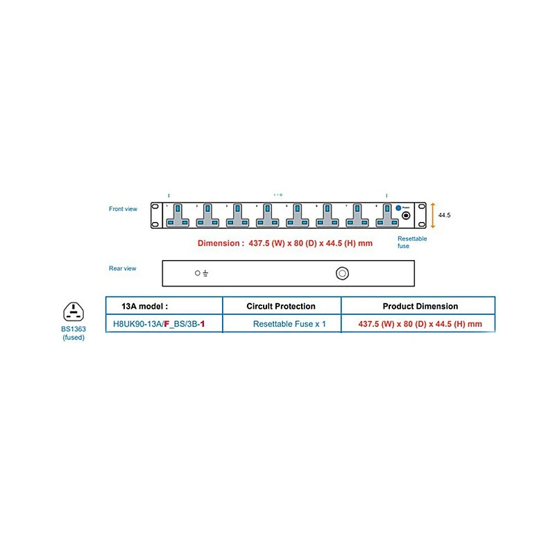 Austin Hughes InfraPower PDU, 8 Outlet, H8UK90-13A BS/3B-1 - Austin-Hughes-H8UK90-13A BS/3B-1 PDU ｜ 衍光HinKwong 香港