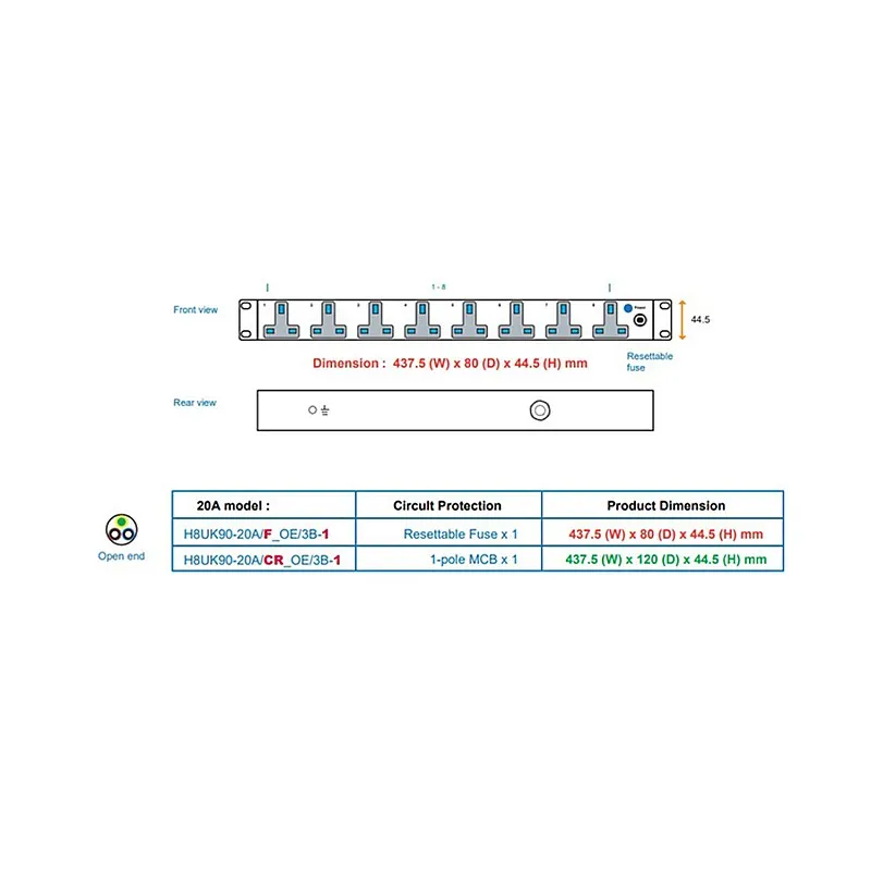 Austin Hughes InfraPower PDU, 8 Outlet, H8UK90-20A OE/3B-1 - Austin-Hughes-H8UK90-20A OE/3B-1 機櫃專用拖板 ｜ 衍光HinKwong 香港