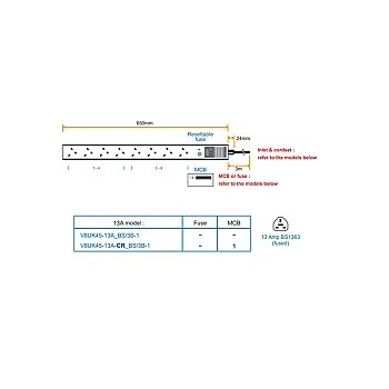 Austin Hughes InfraPower PDU, 8 Outlet, V8UK45-13A_BS/3B-1