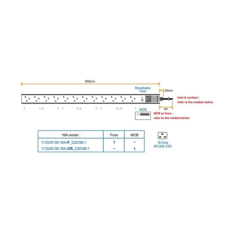 Austin Hughes InfraPower PDU, V12UK135-16A C20/3B-1 - Austin-Hughes-V12UK135-16A C20/3B-1 PDU ｜ 衍光HinKwong 香港