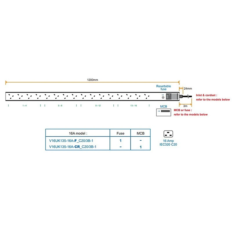 Austin Hughes InfraPower PDU, V16UK135-16A C20/3B-1 - Austin-Hughes-V16UK135-16A C20/3B-1 PDU ｜ 衍光HinKwong 香港