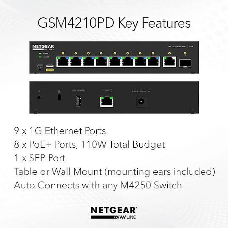 Netgear 10 port AV Line Managed Switch, GSM4210PD - N-GSM4210PD Switches ｜ 衍光HinKwong 香港