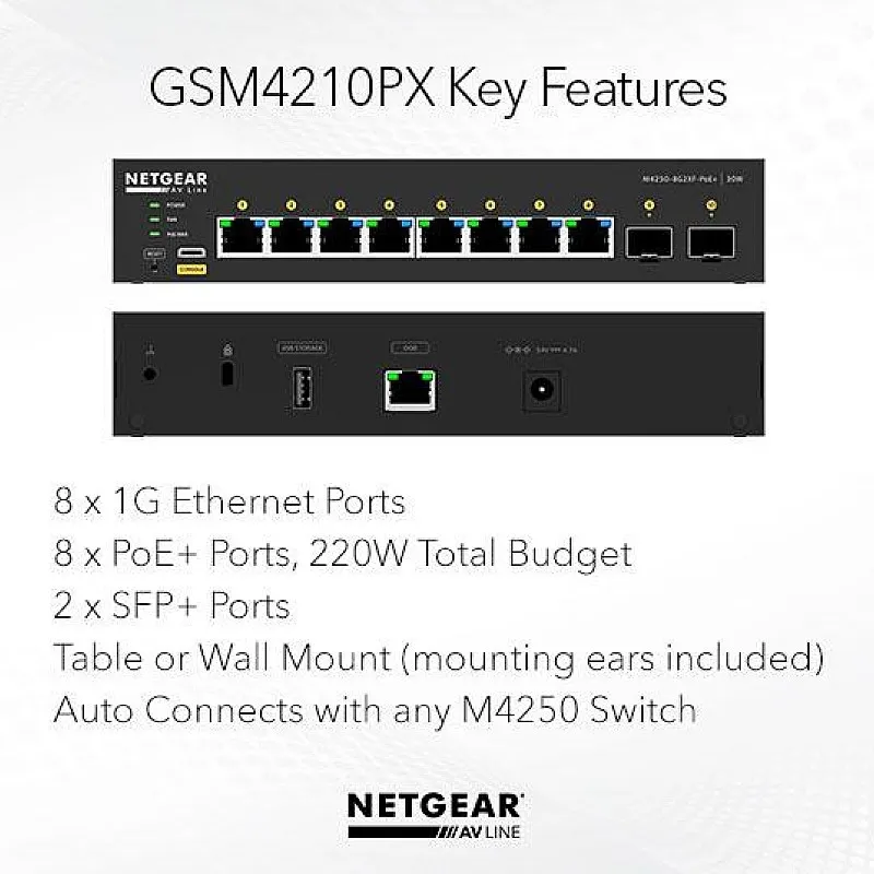 Netgear 10 port AV Line 管理型交換器, GSM4210PX - N-GSM4210PX 交換器 ｜ 衍光HinKwong 香港