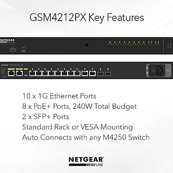 Netgear 12 port AV Line 管理型交換器, GSM4212PX