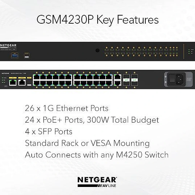 Netgear 30 port AV Line Managed Switch, GSM4230P - N-GSM4230P Switches ｜ 衍光HinKwong 香港