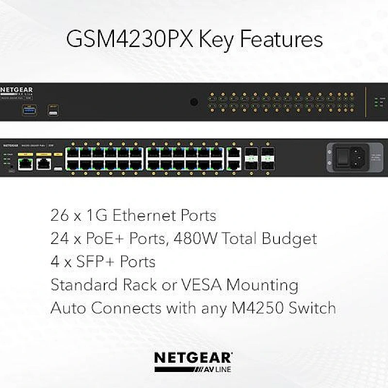 Netgear 30 port AV Line Managed Switch, GSM4230PX - N-GSM4230PX Switches ｜ 衍光HinKwong 香港
