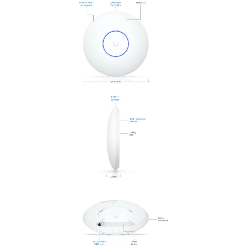 Ubiquiti UniFi U7 Lite Wi-Fi 7 無線接取器, U7-Lite無線接取器