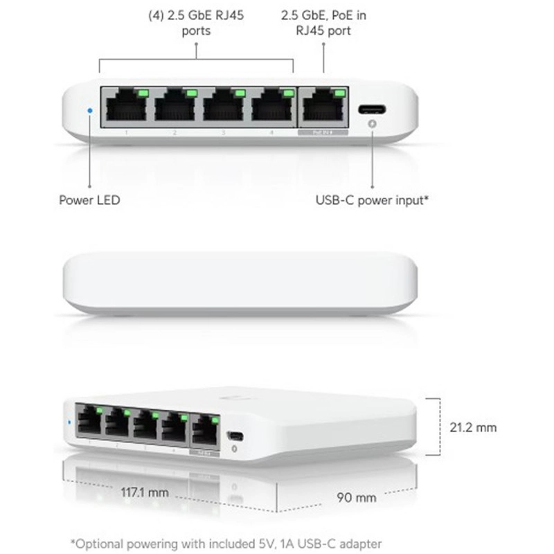 Ubiquiti UniFi Flex Mini 2.5G 交換器, USW-Flex-2.5G-5 (UK)交換器