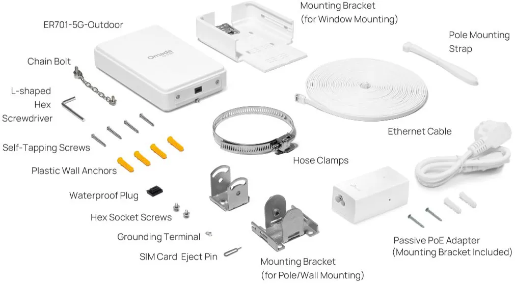 TP-Link Omada ER701-5G-Outdoor 盒裝配件及包裝清單