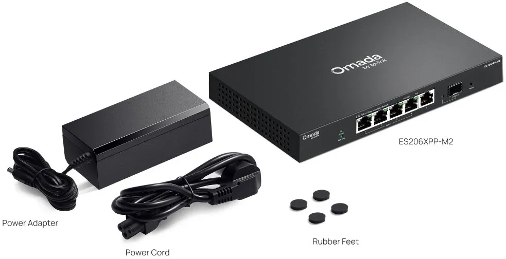 TP-Link Omada ES206XPP-M2 盒裝配件及包裝清單