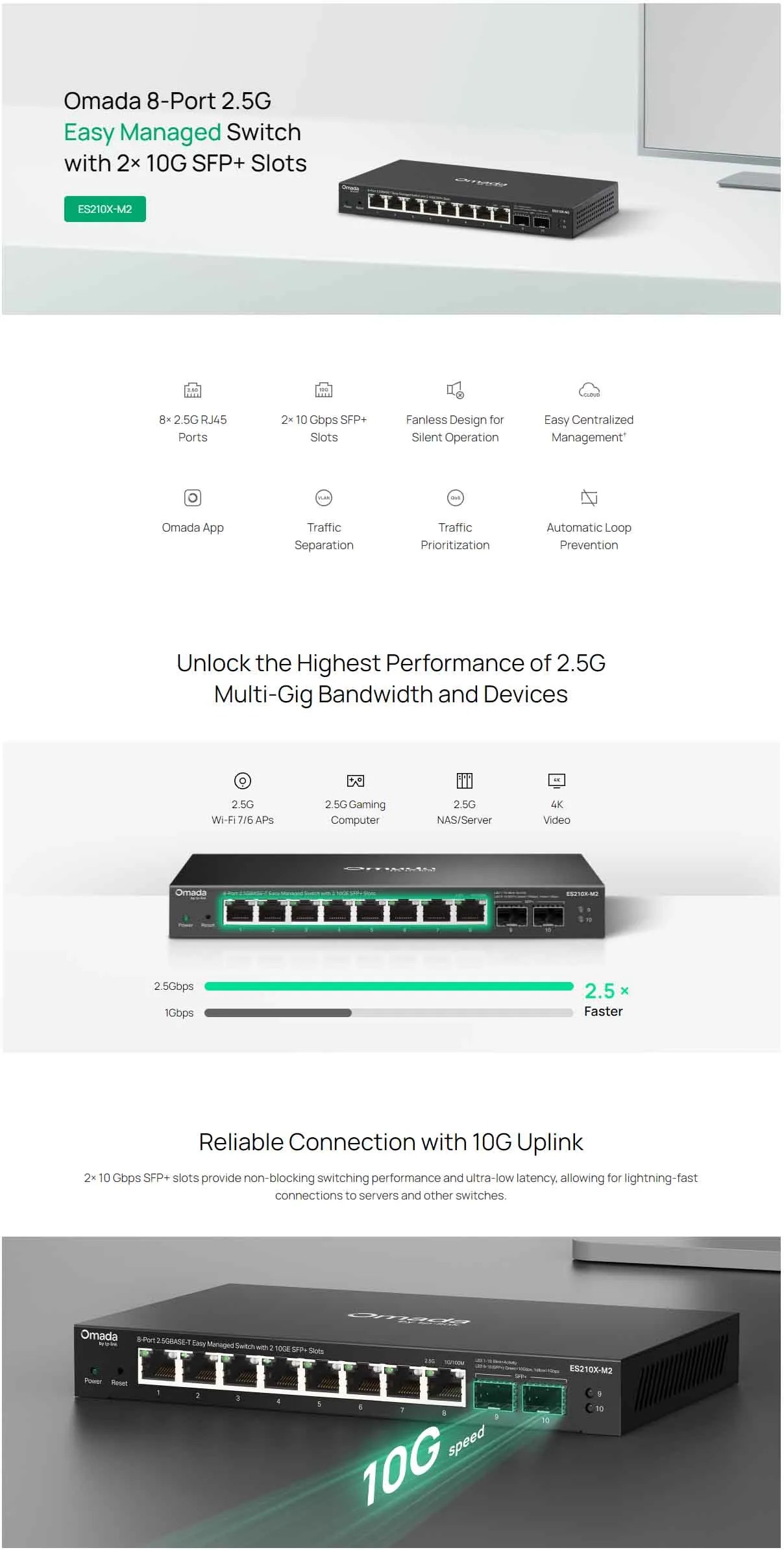 TP-Link Omada ES210X-M2 機身細節及 2.5G/10G 連接埠