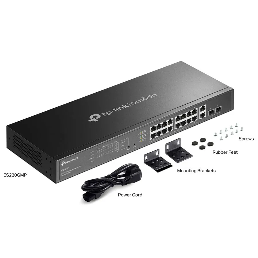 TP-Link Omada ES220GMP 盒裝配件及包裝清單