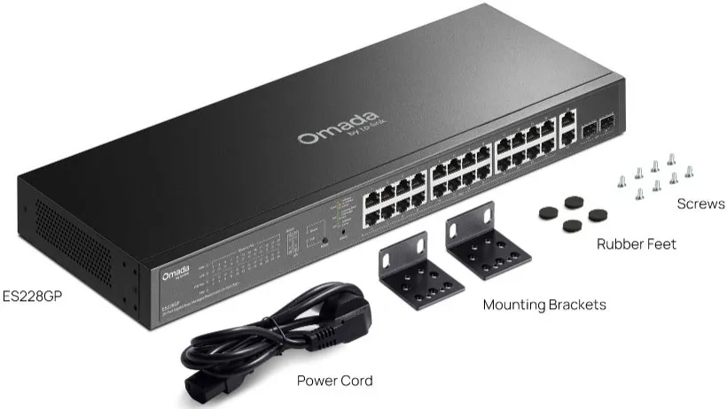 TP-Link Omada ES228GP 盒裝配件及包裝清單