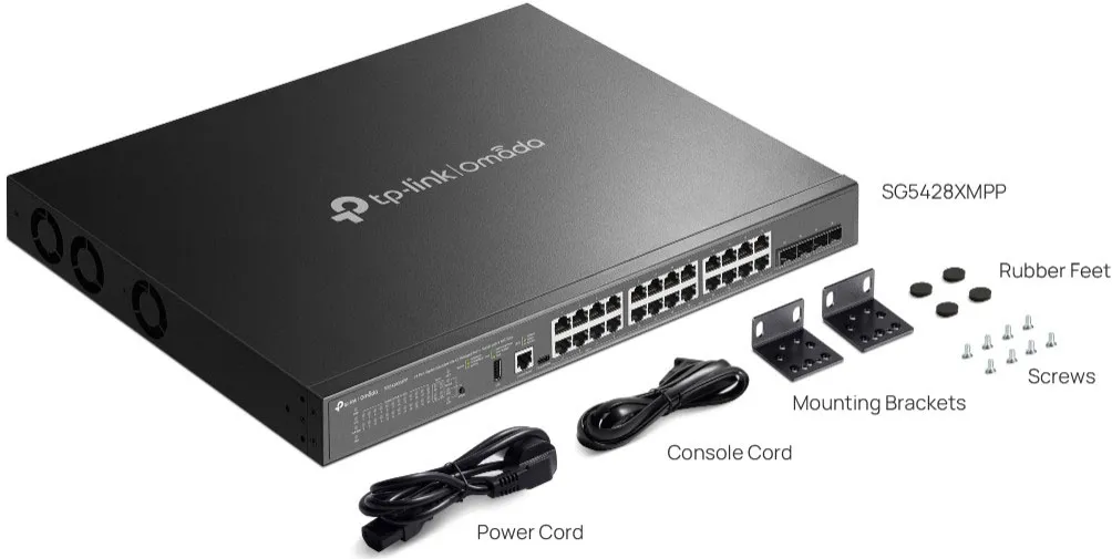 TP-Link Omada SG5428XMPP 盒裝配件及包裝清單