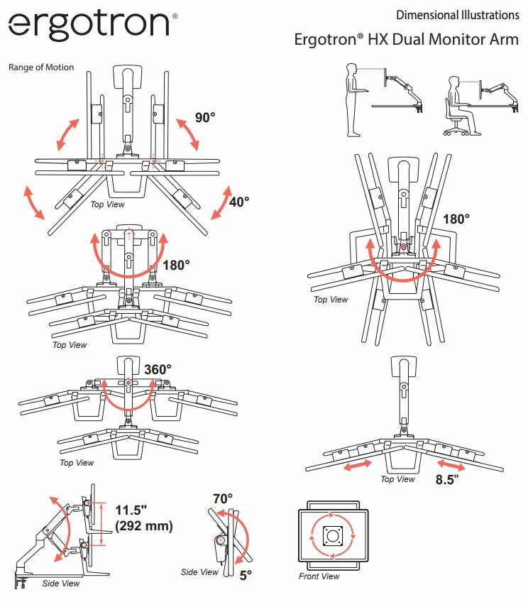 Mounts : Ergotron HX Desk Dual Monitor Arm, 45-476-216︱HinKwong